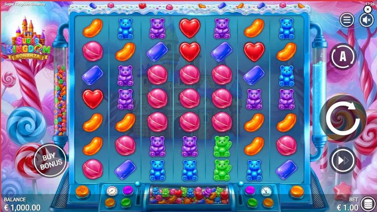 Sugar Kingdom Bonanza স্লট গেমের মোবাইল ইন্টারফেস এবং রঙিন ক্যান্ডি থিম